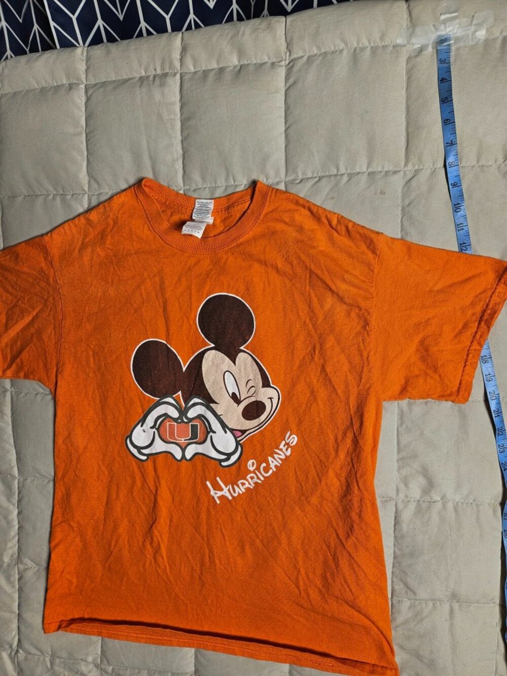 Miami Hurricanes Mickey Mouse T Shirt Mens L Orange Disney Gildan